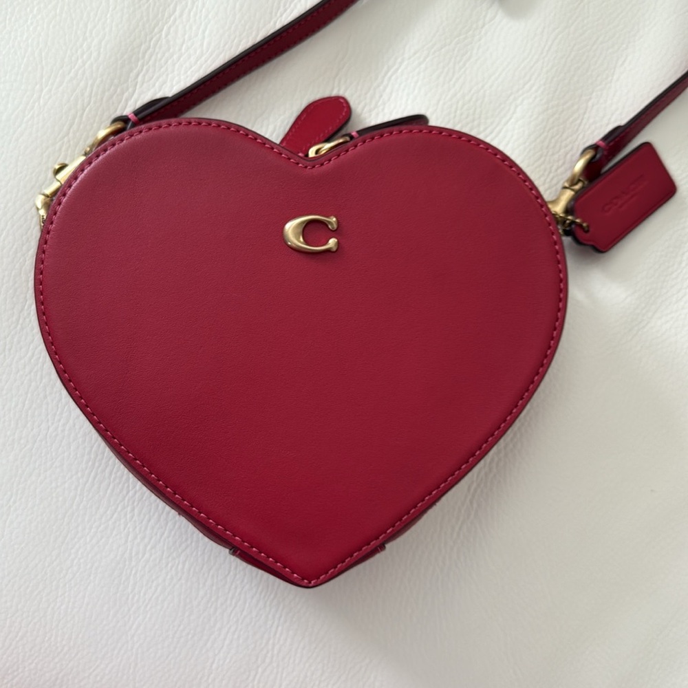 Coach Heart-Shaped Red Crossbody Bag with Gold Accents
